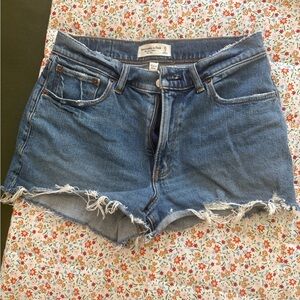 Abercrombie and Fitch Mom Mid Rise Distressed Denim Shorts